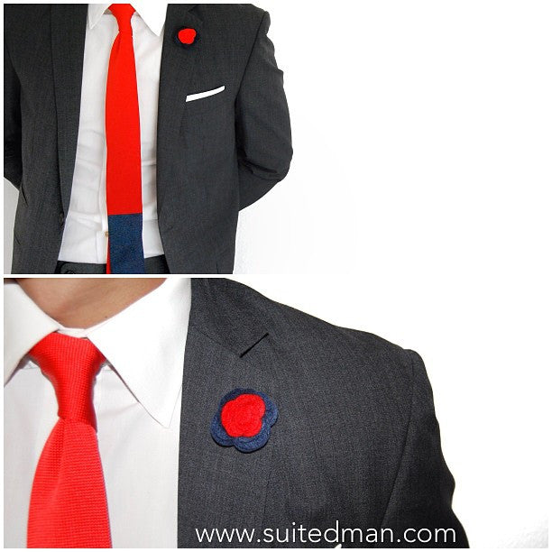 Knit Tie, Colorblock, Red/Blue - SuitedMan