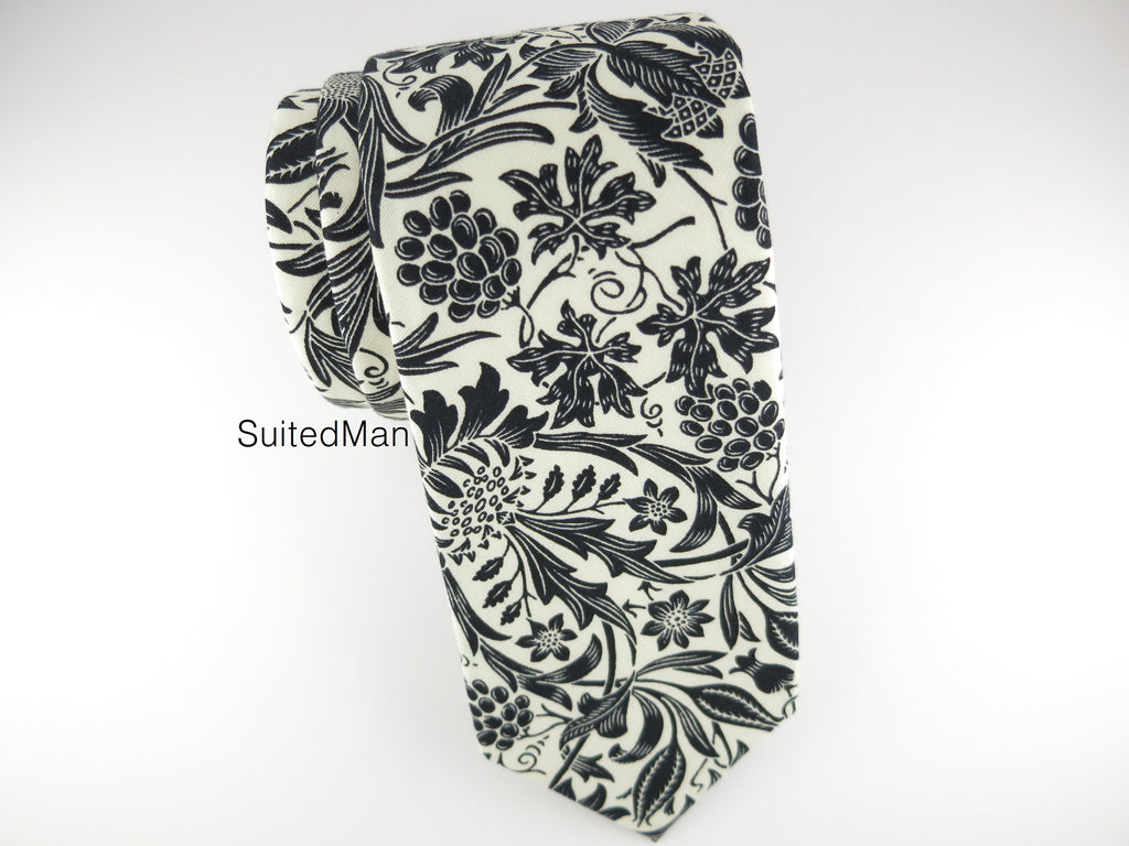 Floral Tie, Antique White/Black Floral - SuitedMan