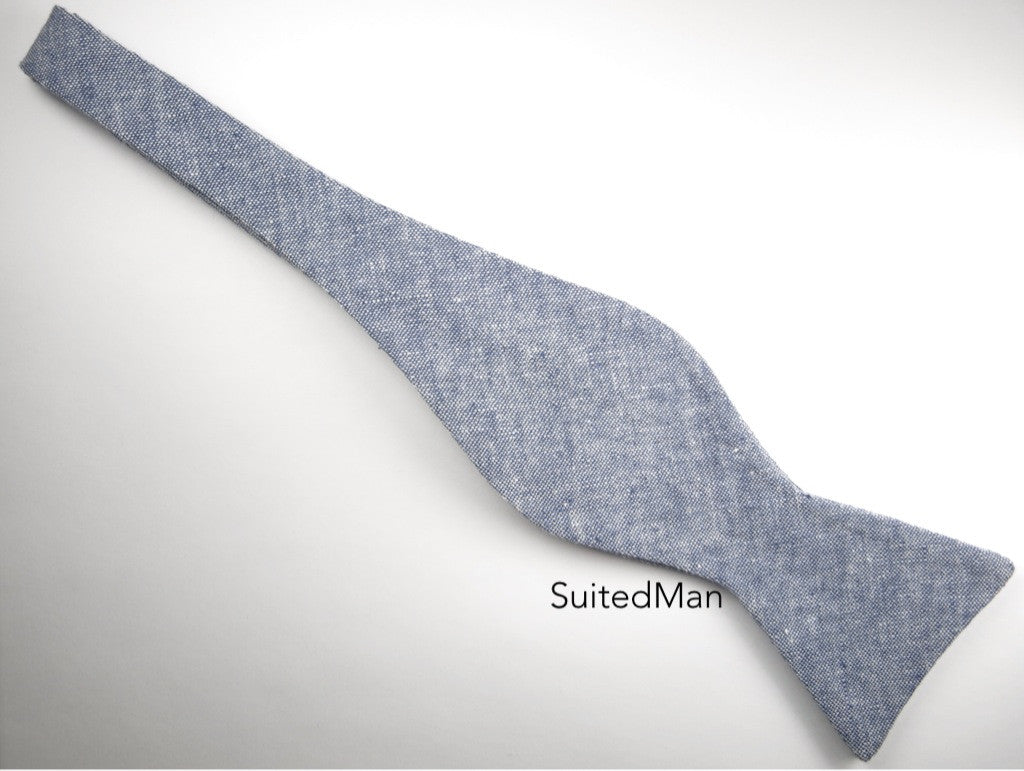 Bow Tie, Blue Chambray, Flat End - SuitedMan