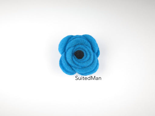 Button Lapel Flower, Felt, Aqua Blue/Black Poppy - SuitedMan