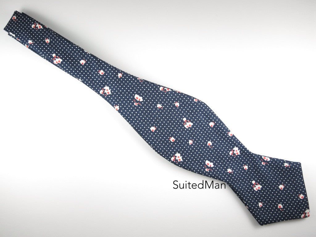 Floral Bow Tie, Pindot Cherry Blossom, Blue, Pointed End - SuitedMan
