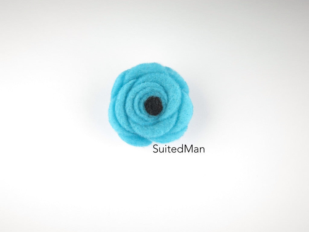 Button Lapel Flower, Felt, Ice Blue/Black Poppy - SuitedMan