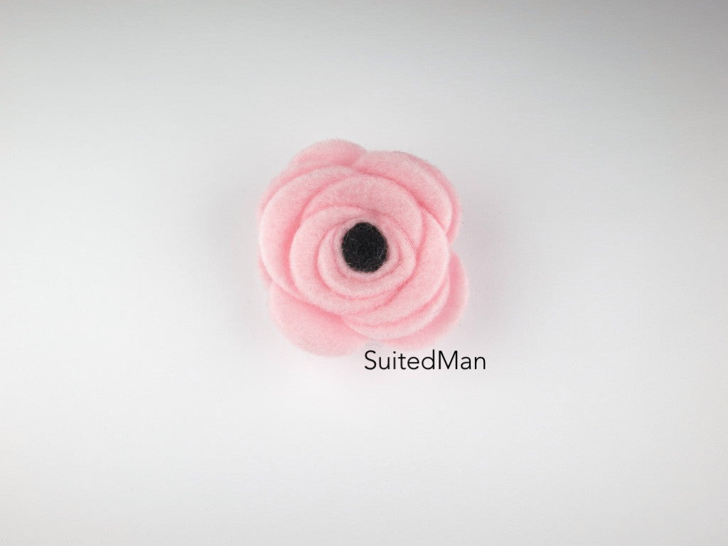 Button Lapel Flower, Felt, Light Pink/Black Poppy - SuitedMan