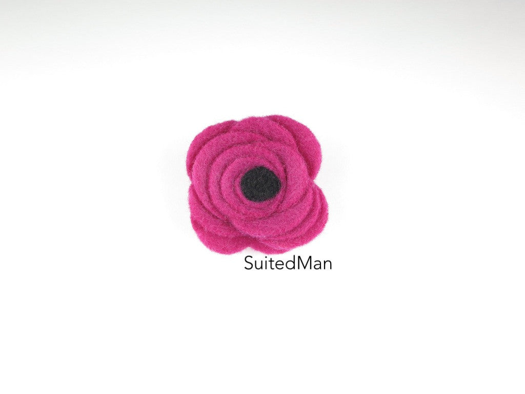 Button Lapel Flower, Felt, Magenta/Black Poppy - SuitedMan