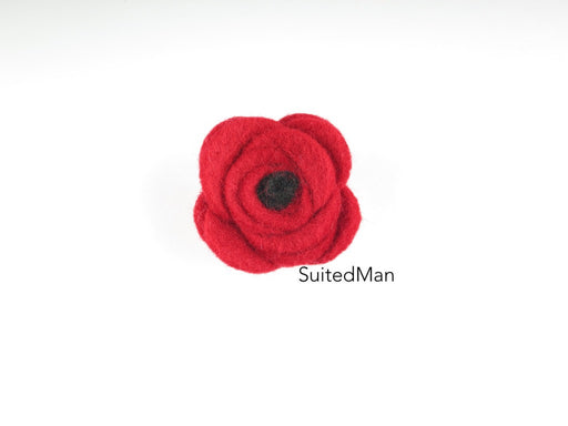 Button Lapel Flower, Felt, Red/Black Poppy - SuitedMan