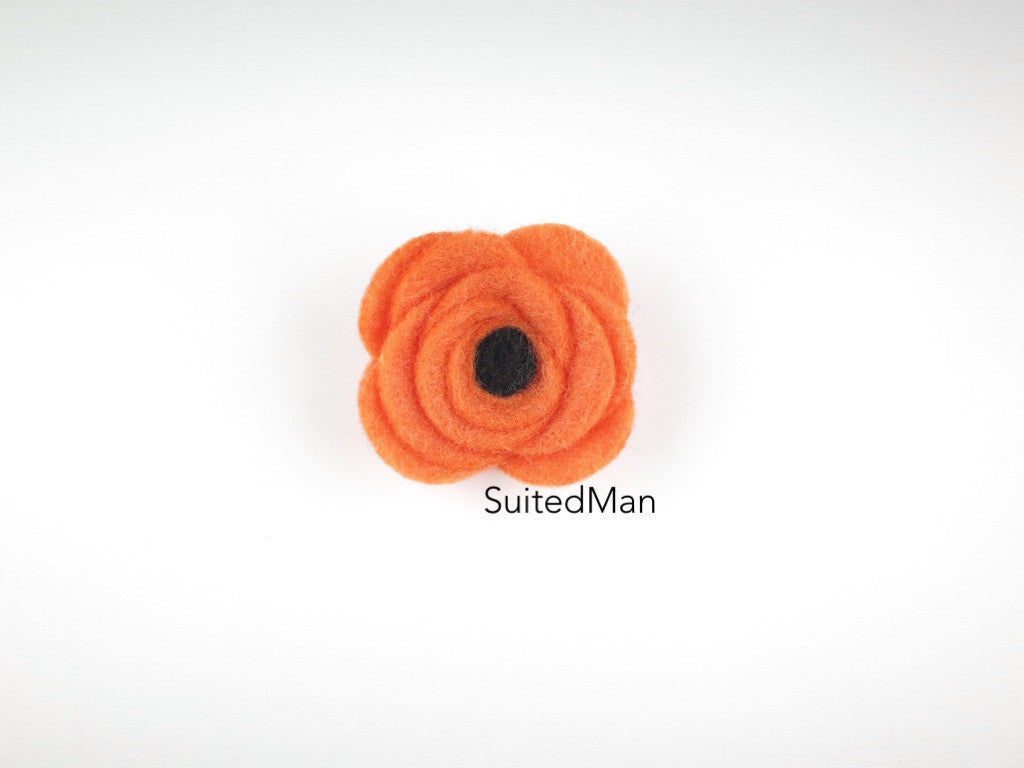 Button Lapel Flower, Felt, Tangerine/Black Poppy - SuitedMan