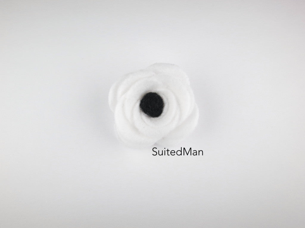 Button Lapel Flower, Felt, White/Black Poppy - SuitedMan