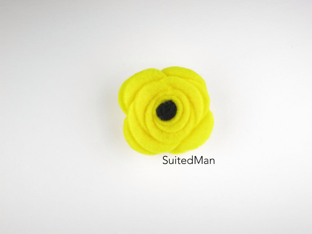 Button Lapel Flower, Felt, Yellow/Black Poppy - SuitedMan