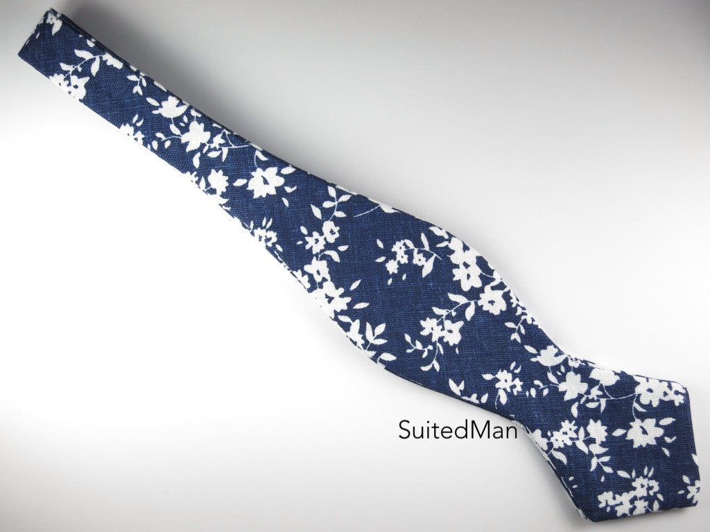 Floral Bow Tie, Blue Floral, Pointed End - SuitedMan