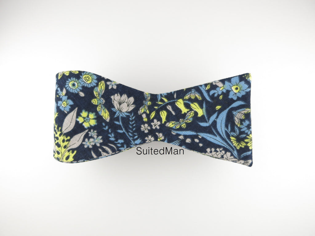Floral Bow Tie, Blue Canary, Flat End - SuitedMan