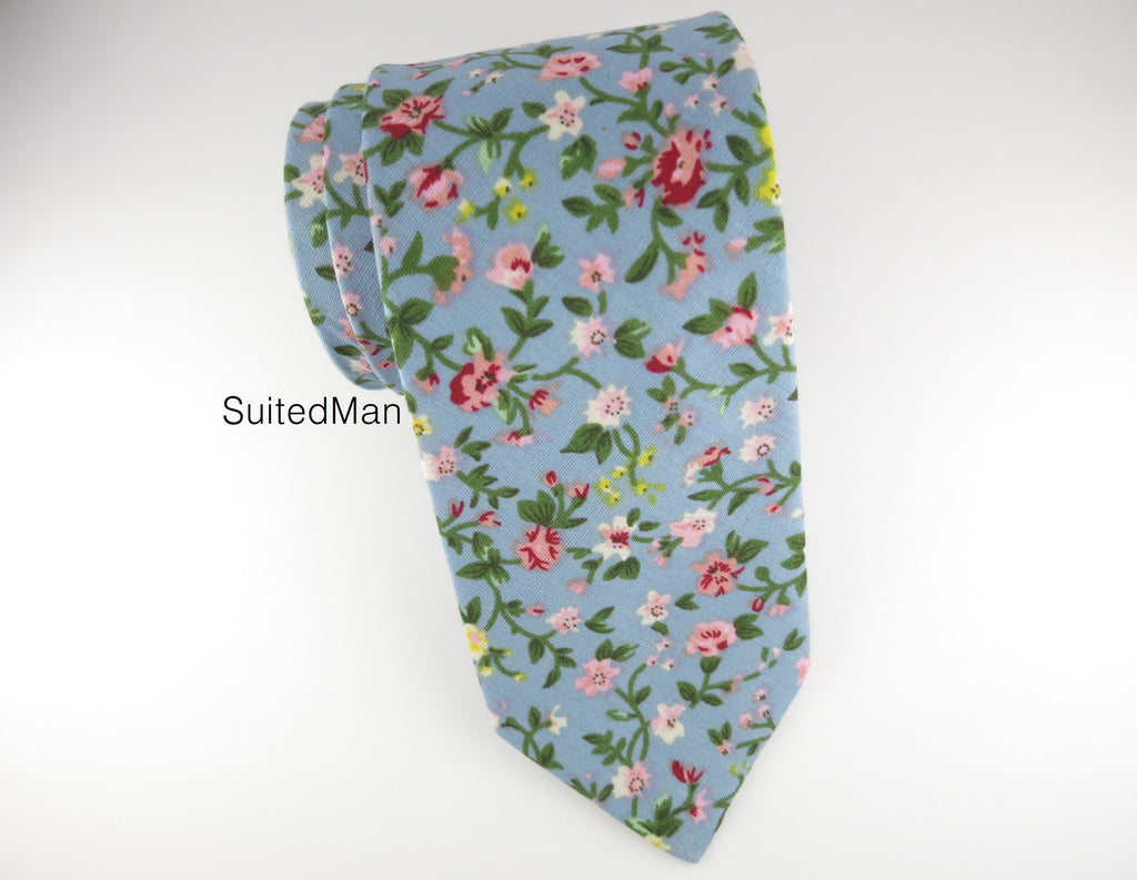 Floral Tie, Blue Fleurs Jolies - SuitedMan