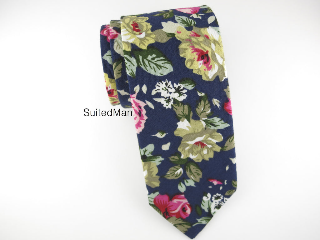Floral Tie, Navy Violet Rose en Bloom - SuitedMan