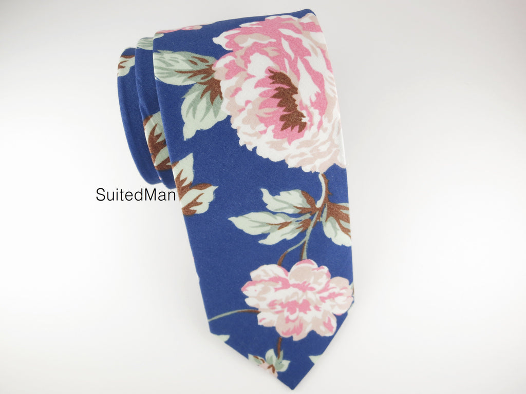 Floral Tie, Blue Peach Rose en Bloom - SuitedMan