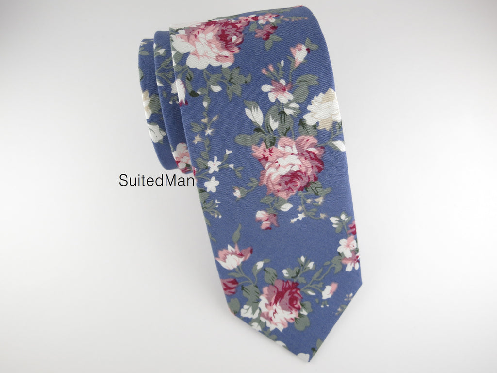 Floral Tie, Blue Peach Rose - SuitedMan