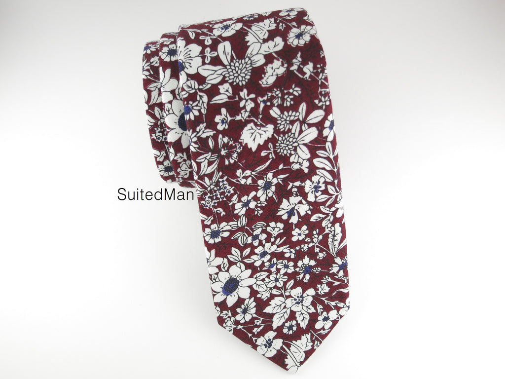 Floral Tie, Burgundy/Navy Floral - SuitedMan