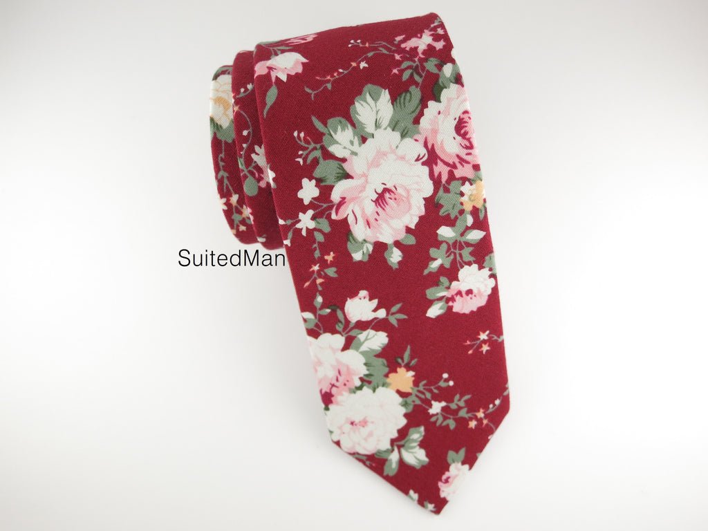 Floral Tie, Burgundy Peach Rose - SuitedMan