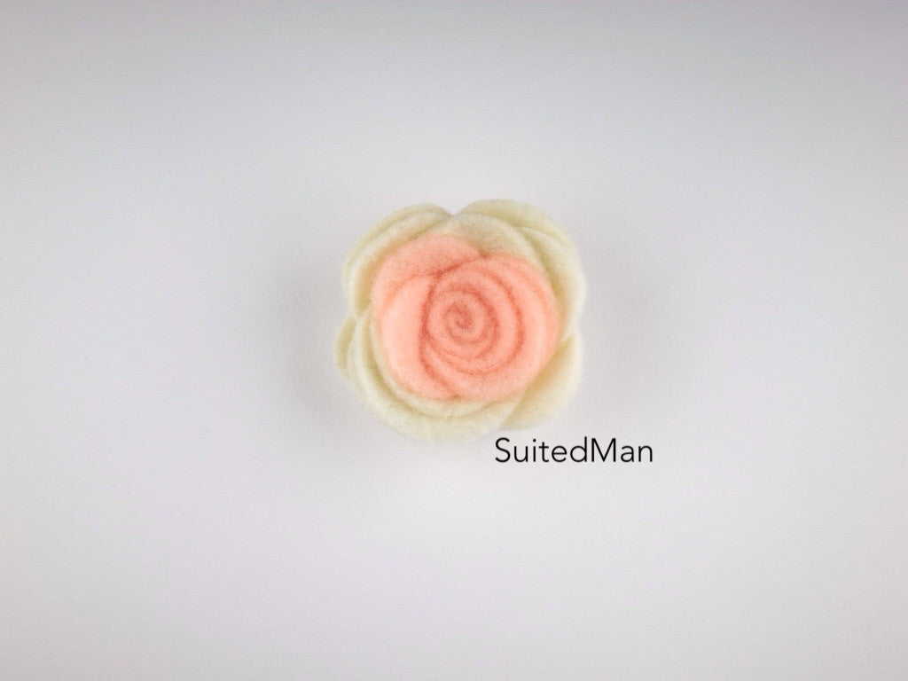 Lapel Flower, Felt, Colorblock, Cream/Peach (Limited) - SuitedMan
