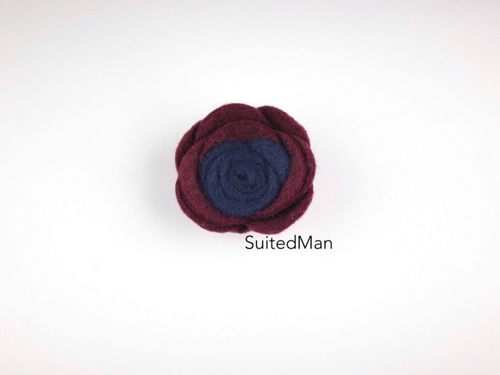 Lapel Flower, Felt, Colorblock, Brandy/Midnight Blue - SuitedMan