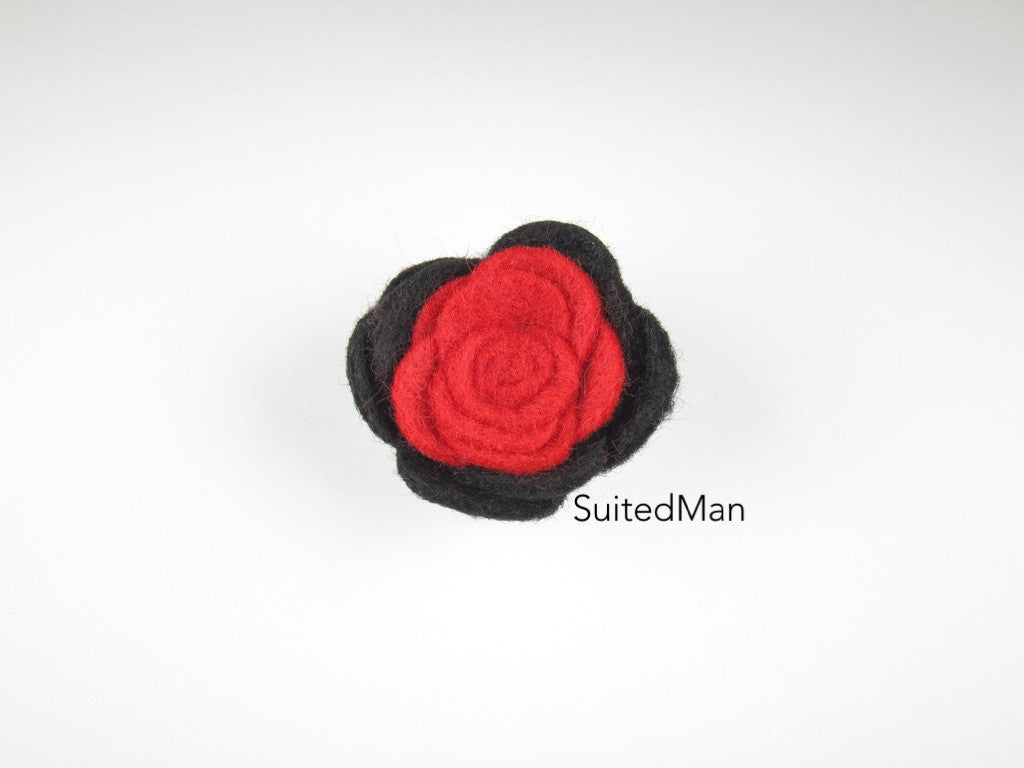 Lapel Flower, Felt, Colorblock, Black/Red - SuitedMan