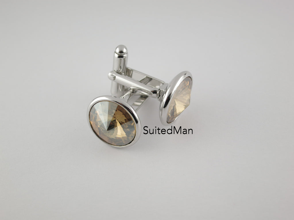 Crystal Cufflinks with Silver Trim, Opaque Canary - SuitedMan