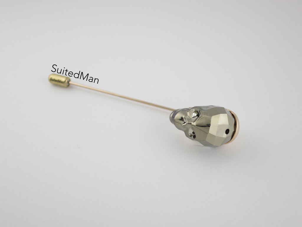 Crystal Skull Lapel Pin, Vintage Gold - SuitedMan