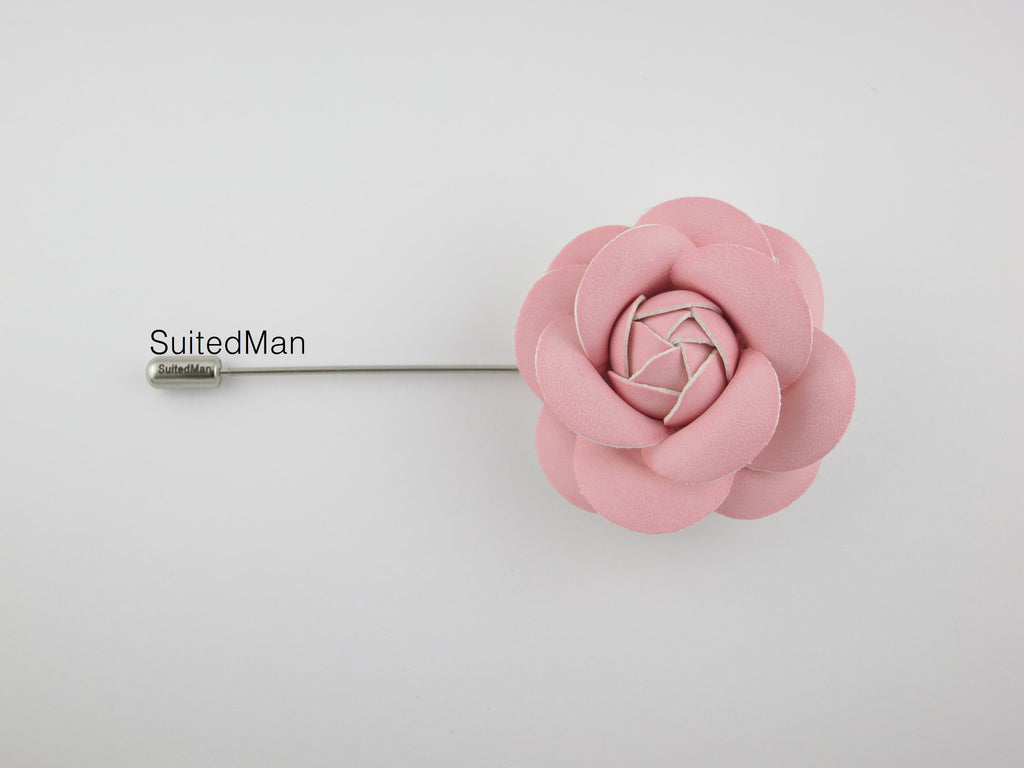 Lapel Flower, Leather Camellia, Pink - SuitedMan