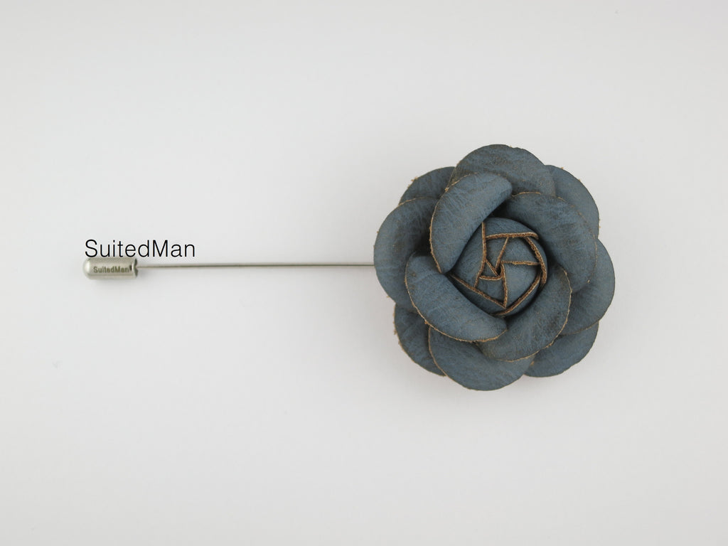 Lapel Flower, Leather Camellia, Cornflower Blue - SuitedMan