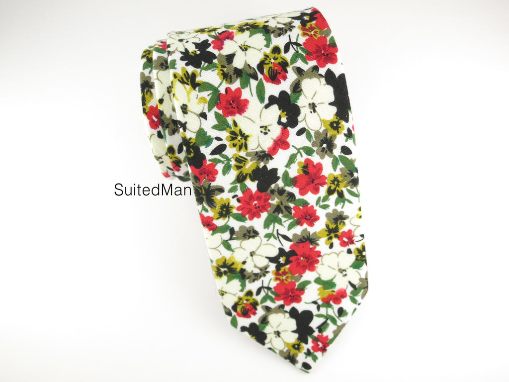 Floral Tie, Daisy, Red/White - SuitedMan
