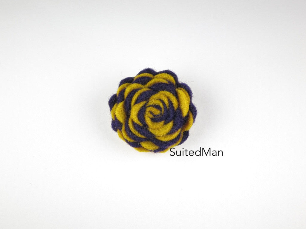 Lapel Flower, Felt, Two Tone, Old Gold/Deep Purple Colorway - SuitedMan