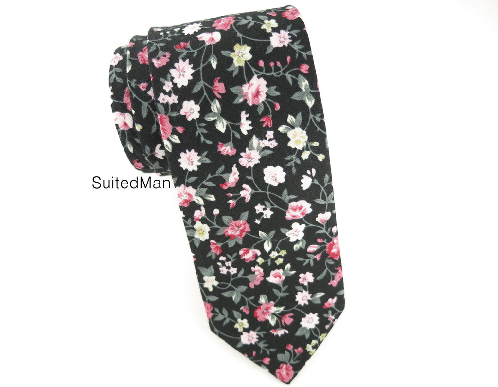 Floral Tie, Fleurs Jolies Noir - SuitedMan