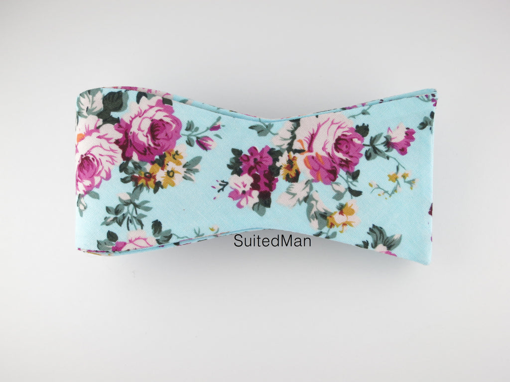 Floral Bow Tie, Caribbean Violet Floral, Flat End - SuitedMan