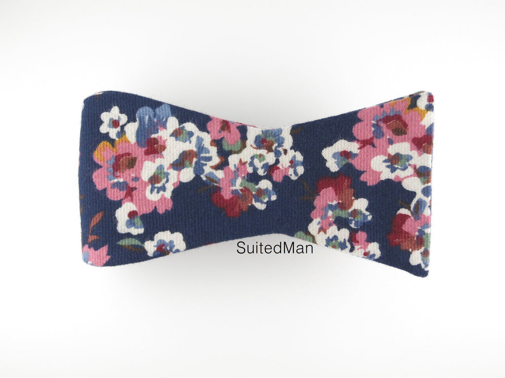 Floral Bow Tie, Navy Poppy, Flat End - SuitedMan