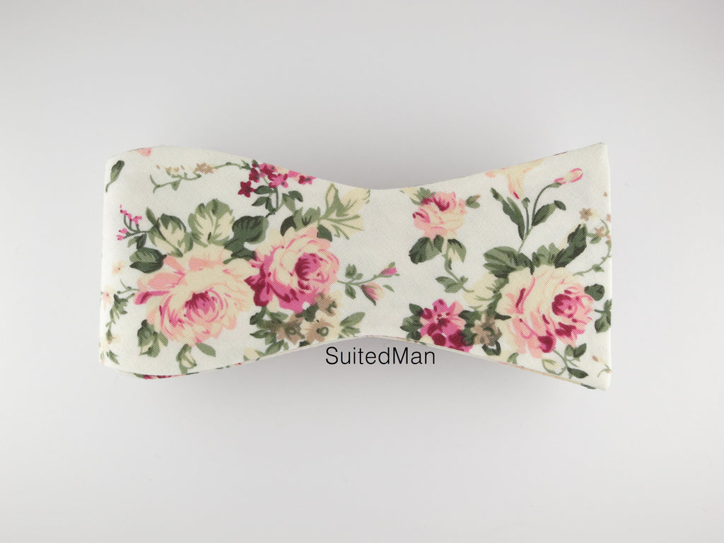 Floral Bow Tie, Vintage Peach Bloom, Flat End - SuitedMan