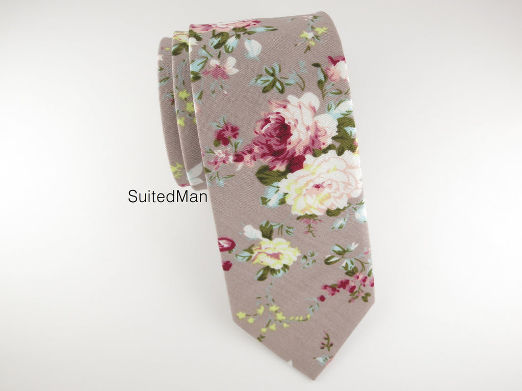 Floral Tie, Mauve Peach Rose - SuitedMan