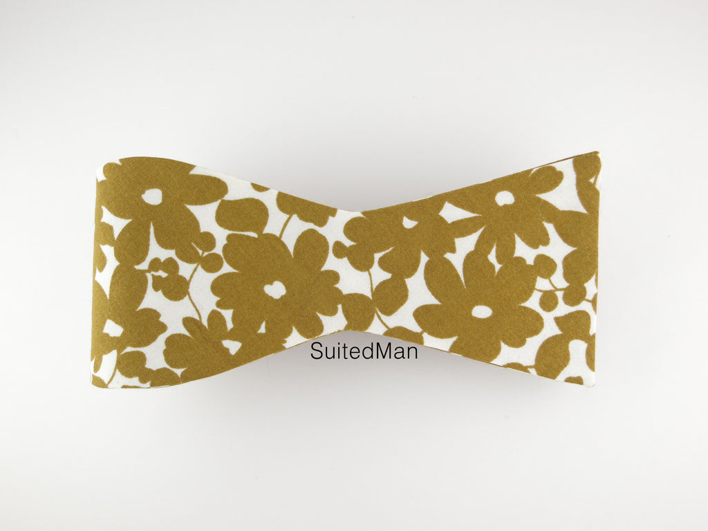 Floral Bow Tie, Gold Petals, Flat End - SuitedMan