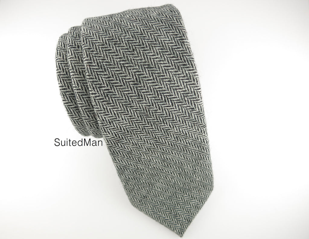 Tie, Wool, Gray Herringbone - SuitedMan