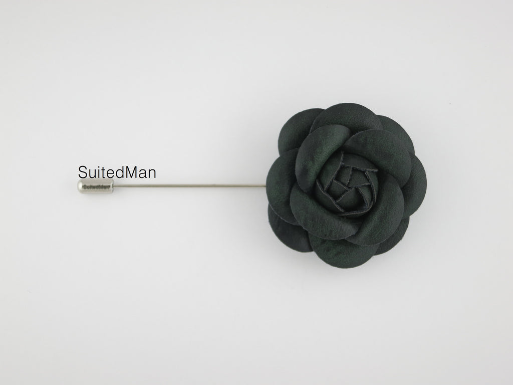 Lapel Flower, Leather Camellia, Forest Green - SuitedMan