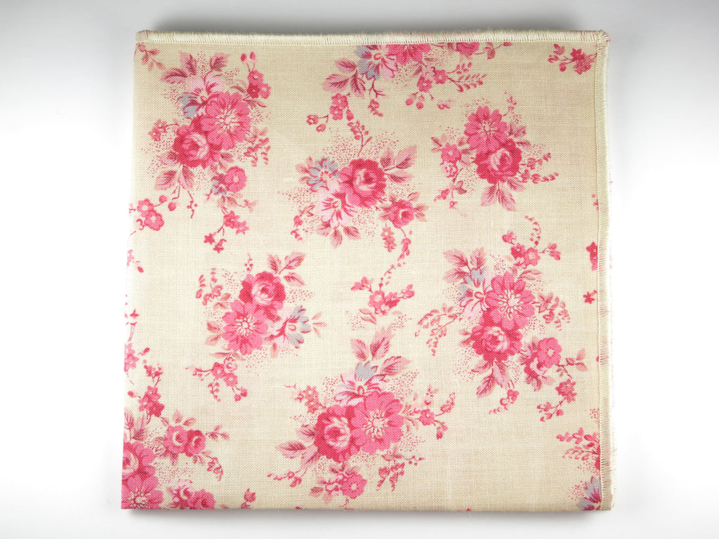 Pocket Square, Vintage Pink Floral with Rosette Pin Combo - SuitedMan