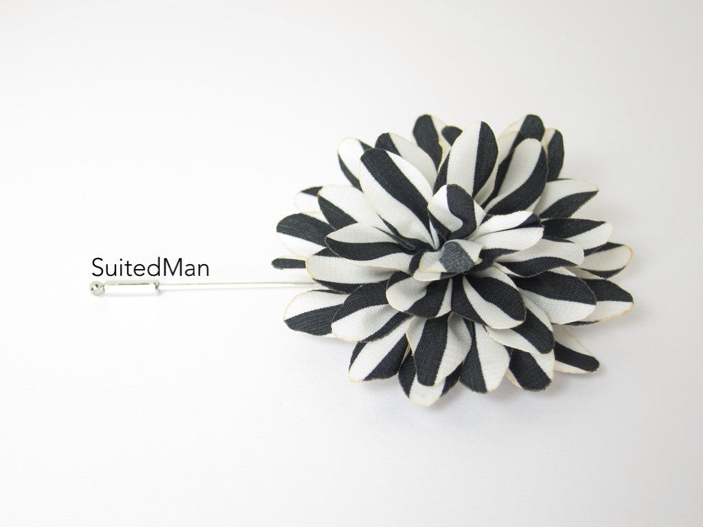 Lapel Flower, Stripes, Black/White - SuitedMan