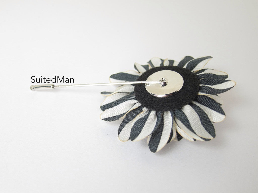 Lapel Flower, Stripes, Black/White - SuitedMan