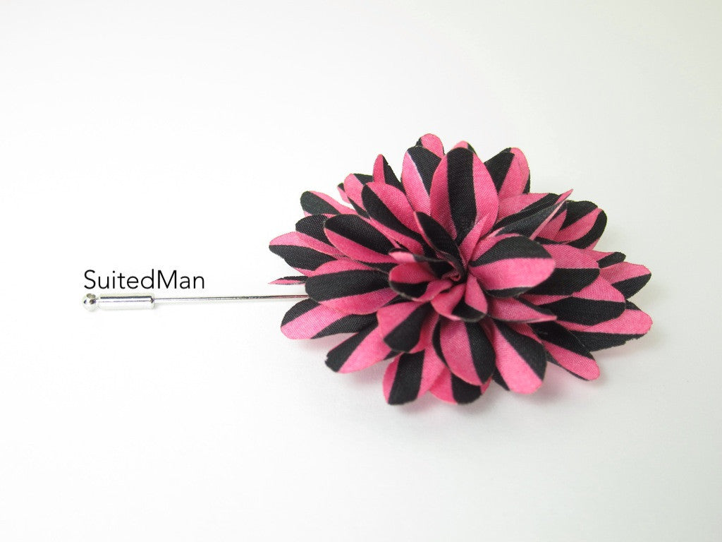 Lapel Flower, Stripes, Pink/Black - SuitedMan