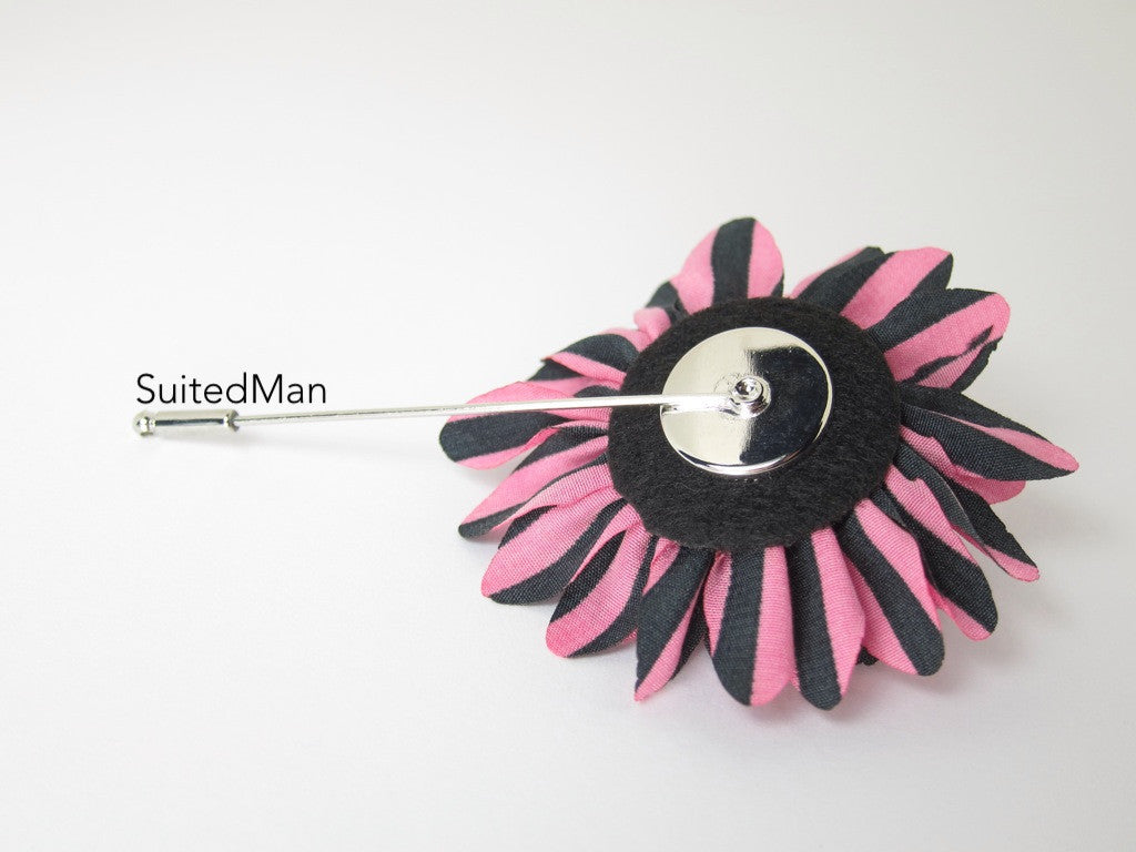 Lapel Flower, Stripes, Pink/Black - SuitedMan