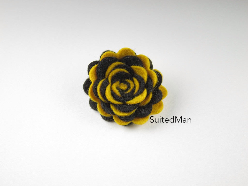 Lapel Flower, Felt, Two Tone, Black/Old Gold Colorway - SuitedMan