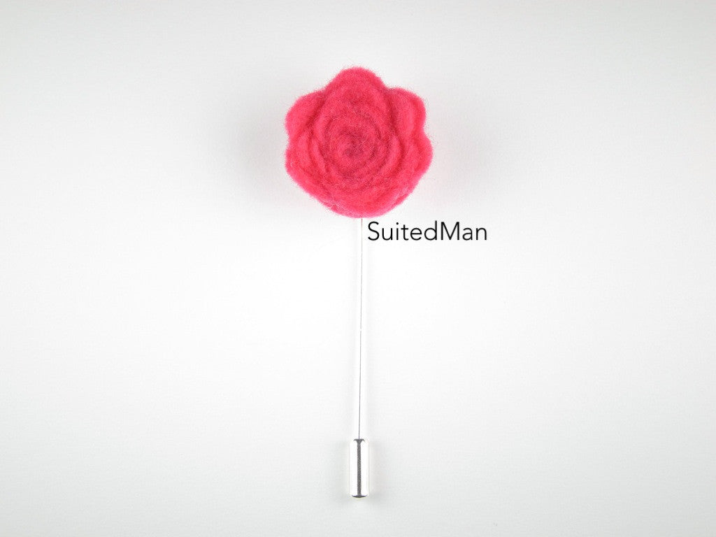 Pin Lapel Flower, Felt, Rosette, Neon Pink - SuitedMan