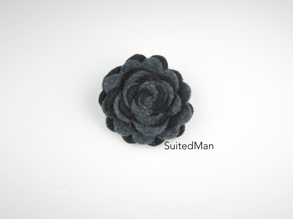 Lapel Flower, Felt, Two Tone, Black/Dark Grey Colorway - SuitedMan
