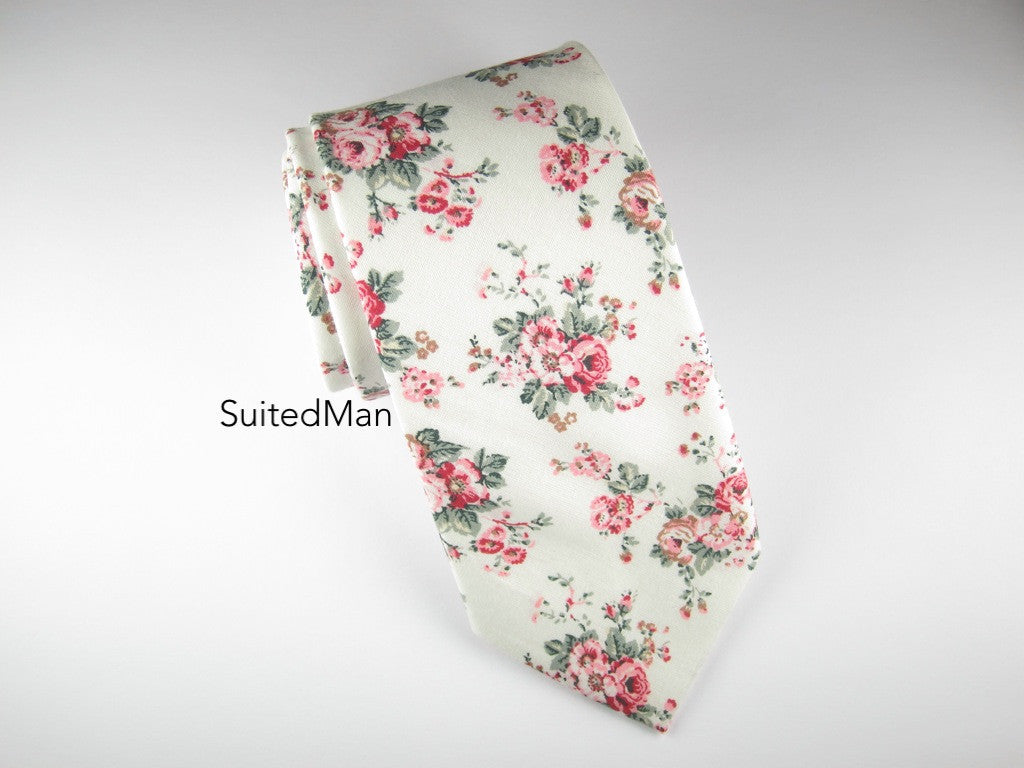 Floral Tie, White Vintage Bloom - SuitedMan