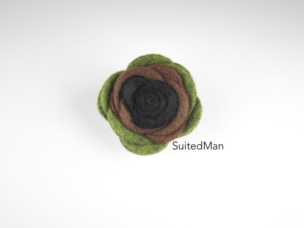 Lapel Flower, Felt, Colorblock, Camo Black/Brown/Green - SuitedMan