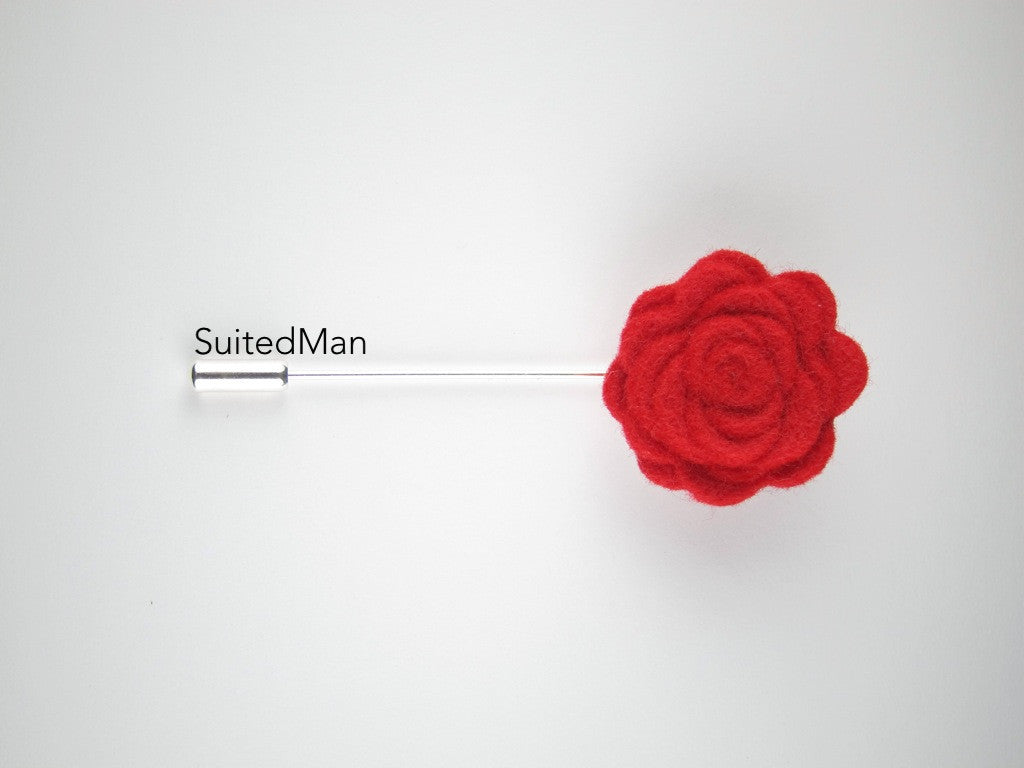 Pin Lapel Flower, Felt, Rosette, Red - SuitedMan