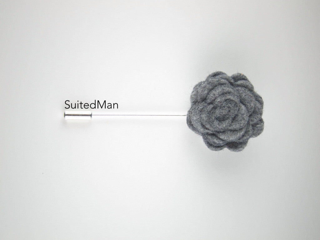 Pin Lapel Flower, Felt, Rosette, Heather Grey - SuitedMan