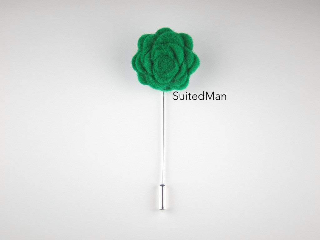 Pin Lapel Flower, Felt, Rosette, Emerald Green - SuitedMan